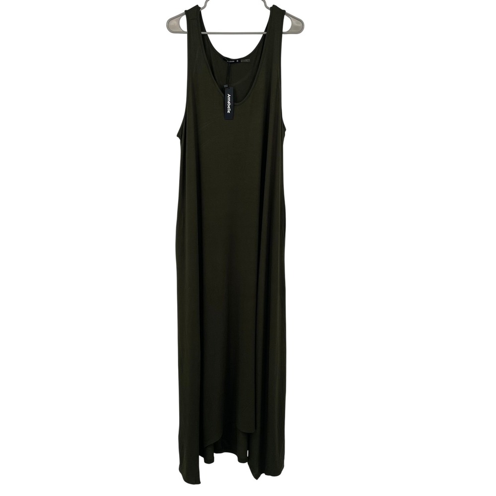 Annabelle Womens Olive Green V-Neck Sleeveless Maxi Dress with Pockets 2XL NEW